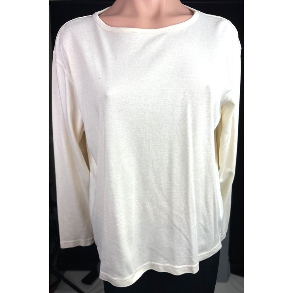 Liz Sport Pullover Creme White Top Size L Long Sleeve 100% Cotton
